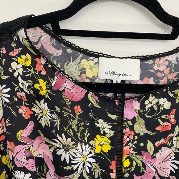 3.1 Phillip Lim Cold Shoulder Meadow Flower Floral 100% Silk Blouse Sz 8 - Picture 3 of 6